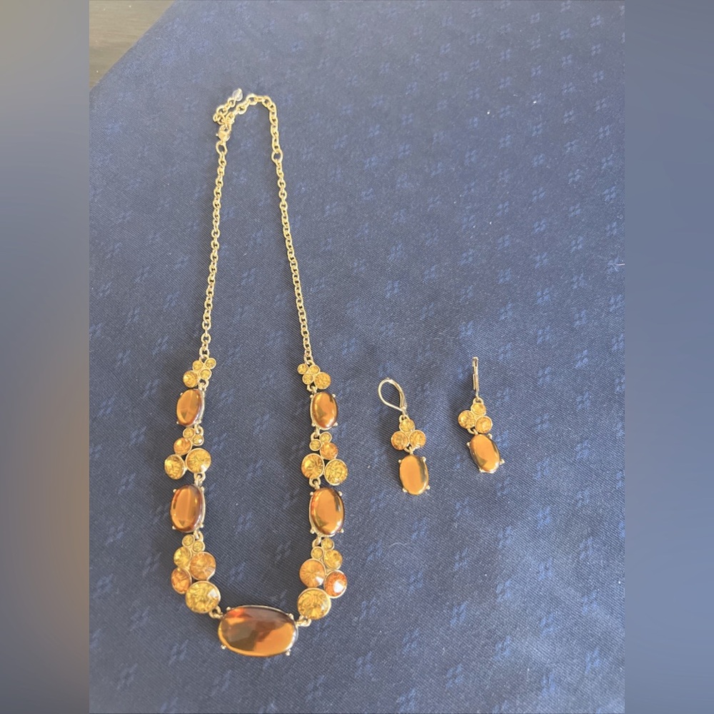 Beautiful Amber Color Napier Necklace And Earrings Stylish